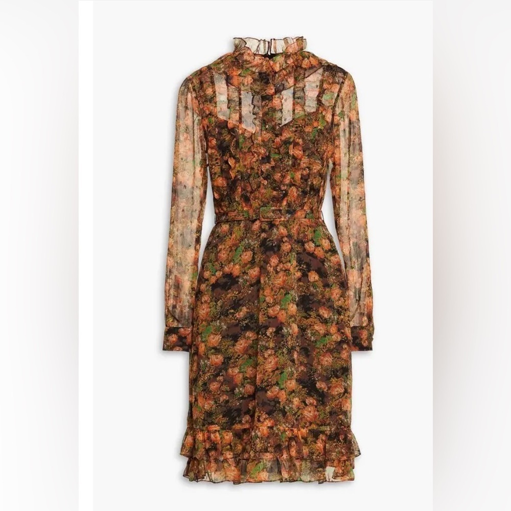 MIKAEL AGHAL
Ruffled Floralprint Fil Coupé Crepon Dress